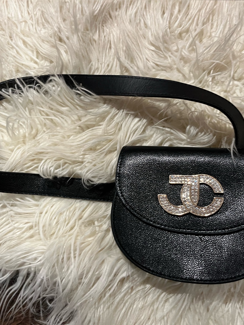 Black Women's Crossbody Bag with Crystal Interlocking Accent